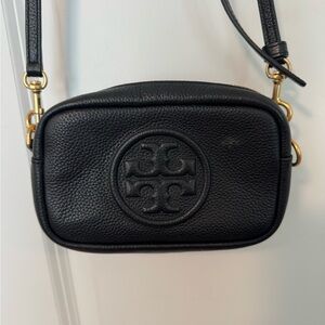 Tory Burch Black Crossbody Camera Bag with Gold Hardware